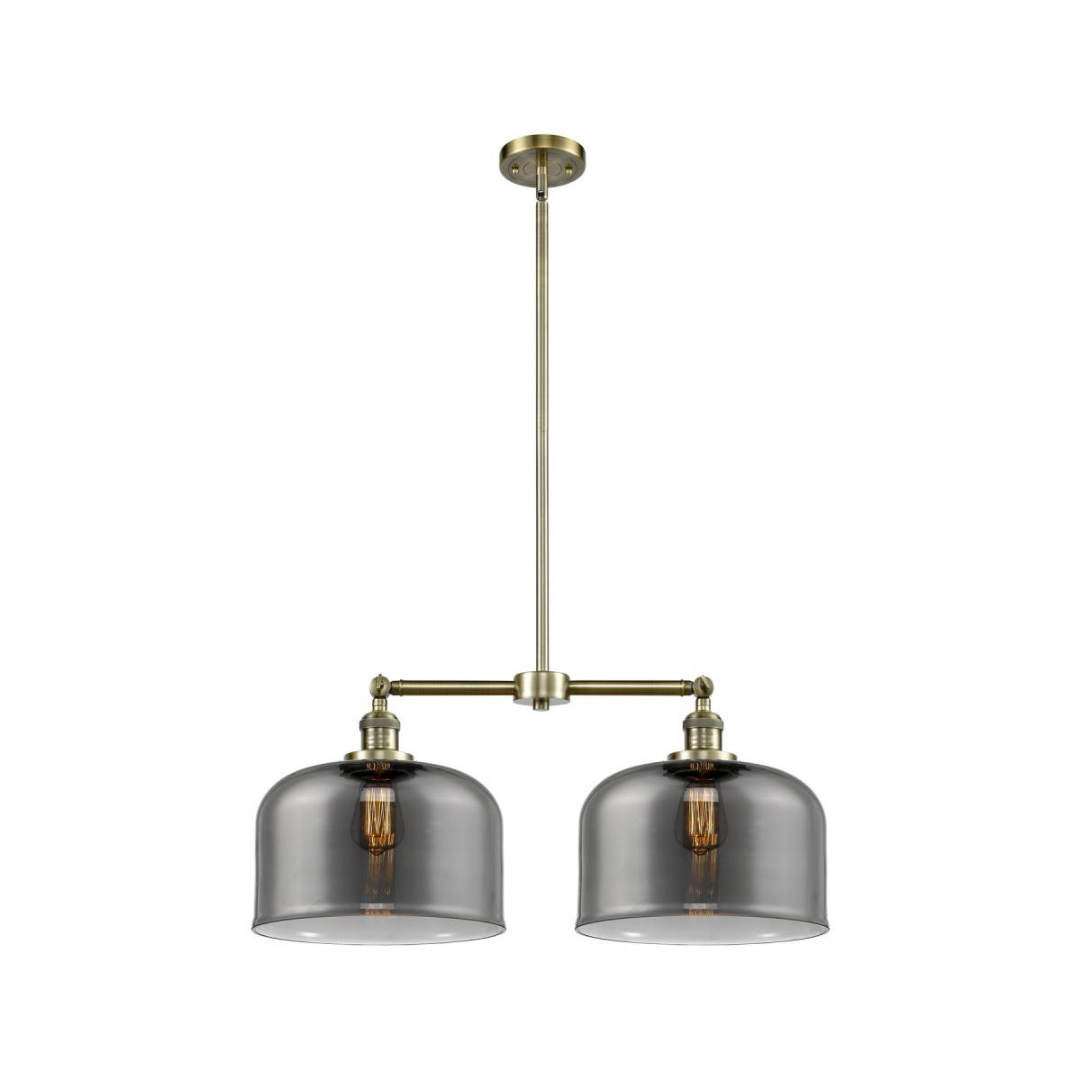 Innovations Lighting 209-AB-G73-L Franklin Restoration X-Large Bell 2 Light 43 inch Antique Brass Island Light Ceiling Light in Light Smoke Glass, Fra
