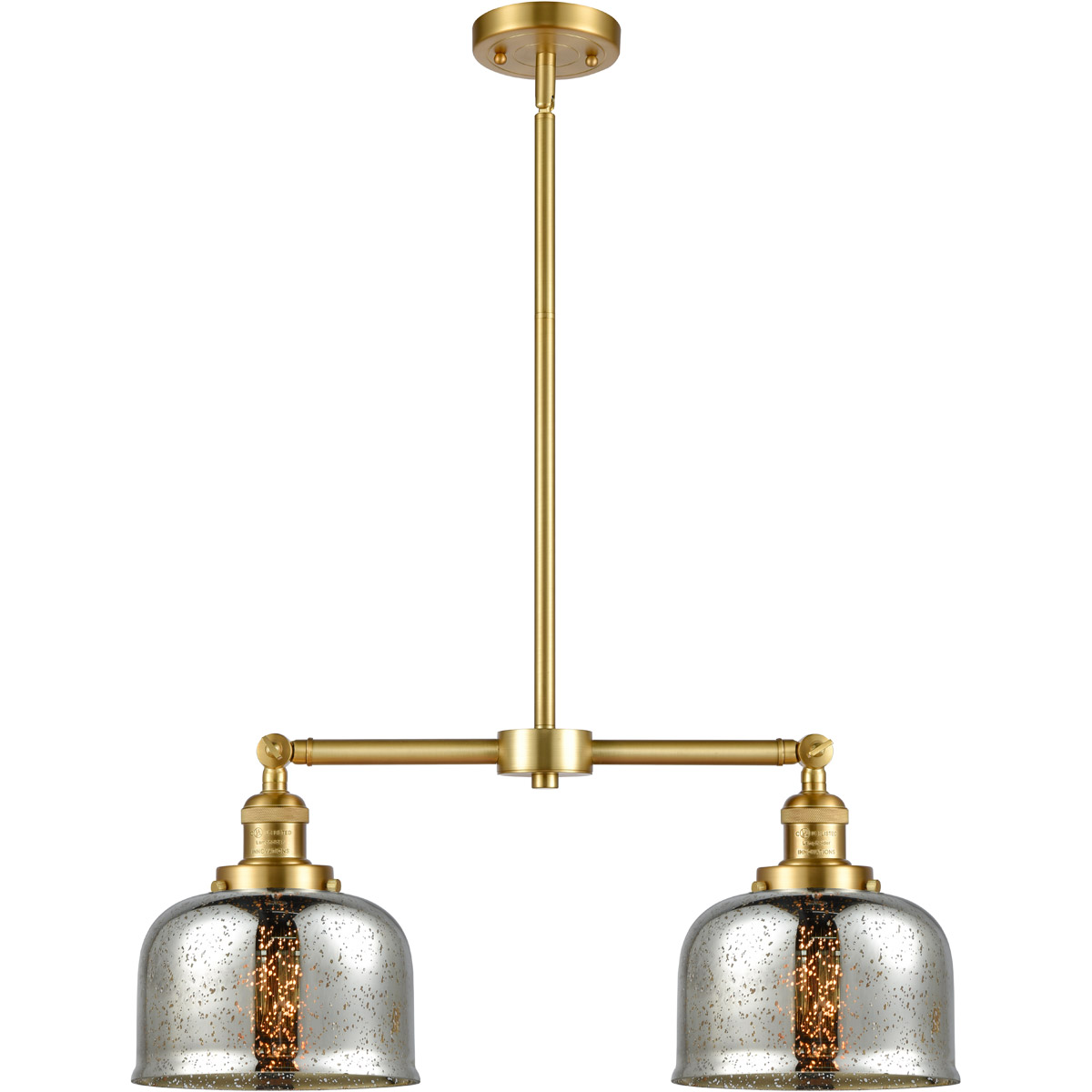 Innovations Lighting 209-SG-G78 Franklin Restoration Large Bell 2 Light 24 inch Satin Gold Chandelier Ceiling Light in Silver Plated Mercury Glass, Fr