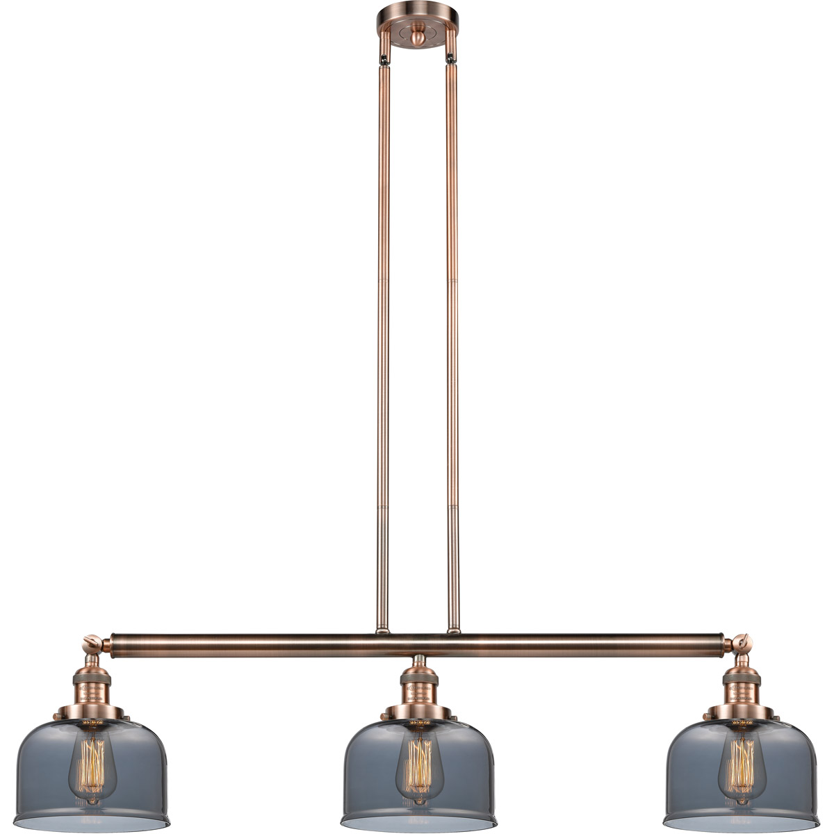 Innovations Lighting 213-AC-G73-LED Franklin Restoration Large Bell LED 41 inch Antique Copper Island Light Ceiling Light in Plated Smoke Glass, Frank