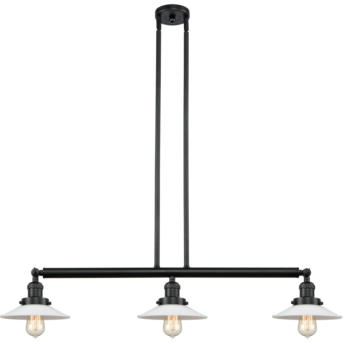 Innovations Lighting 213-BK-G1 Franklin Restoration Halophane 3 Light 41 inch Matte Black Island Light Ceiling Light in Matte White Halophane Glass, F