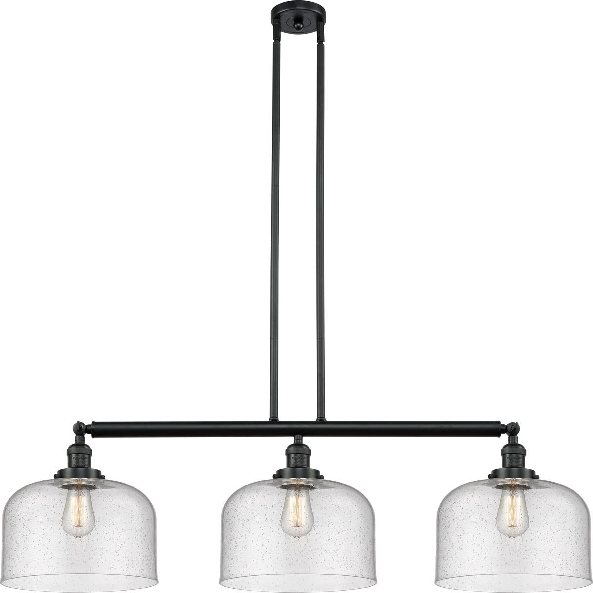 Innovations Lighting 213-BK-G74-L Franklin Restoration X-Large Bell 3 Light 42 inch Matte Black Island Light Ceiling Light in Seedy Glass, Franklin Re