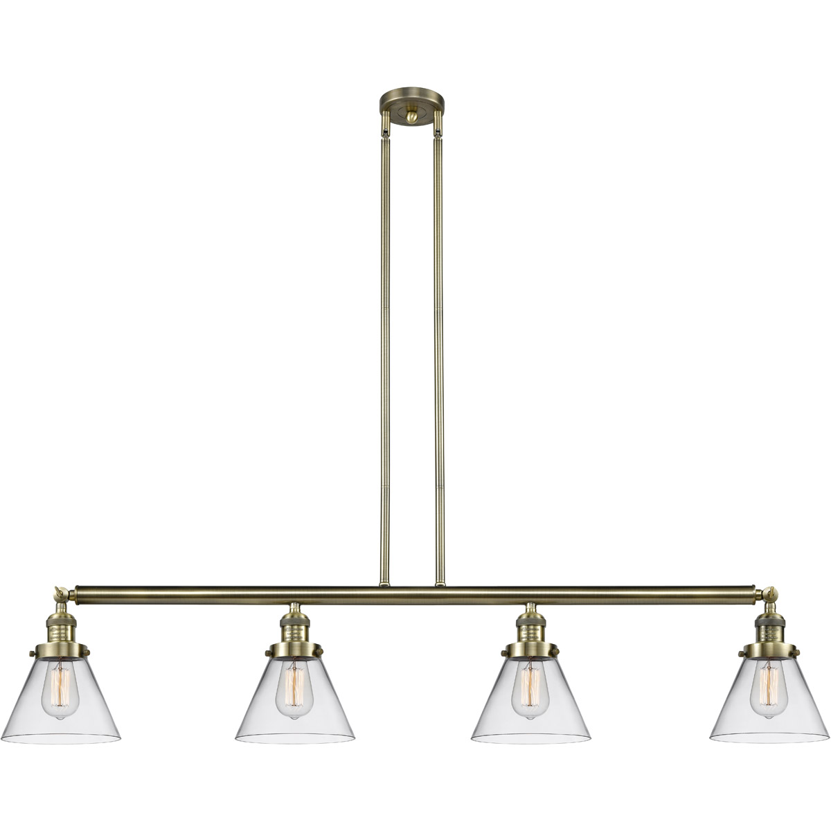 Innovations Lighting 214-AB-G42 Franklin Restoration Large Cone 4 Light 52.38 inch Antique Brass Island Light Ceiling Light in Clear Glass, Franklin R