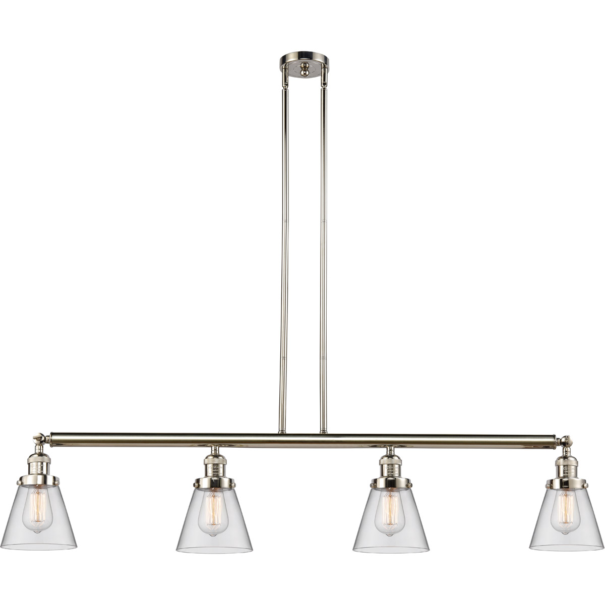 Innovations Lighting 214-PN-G62 Franklin Restoration Small Cone 4 Light 50.88 inch Polished Nickel Island Light Ceiling Light in Clear Glass, Franklin