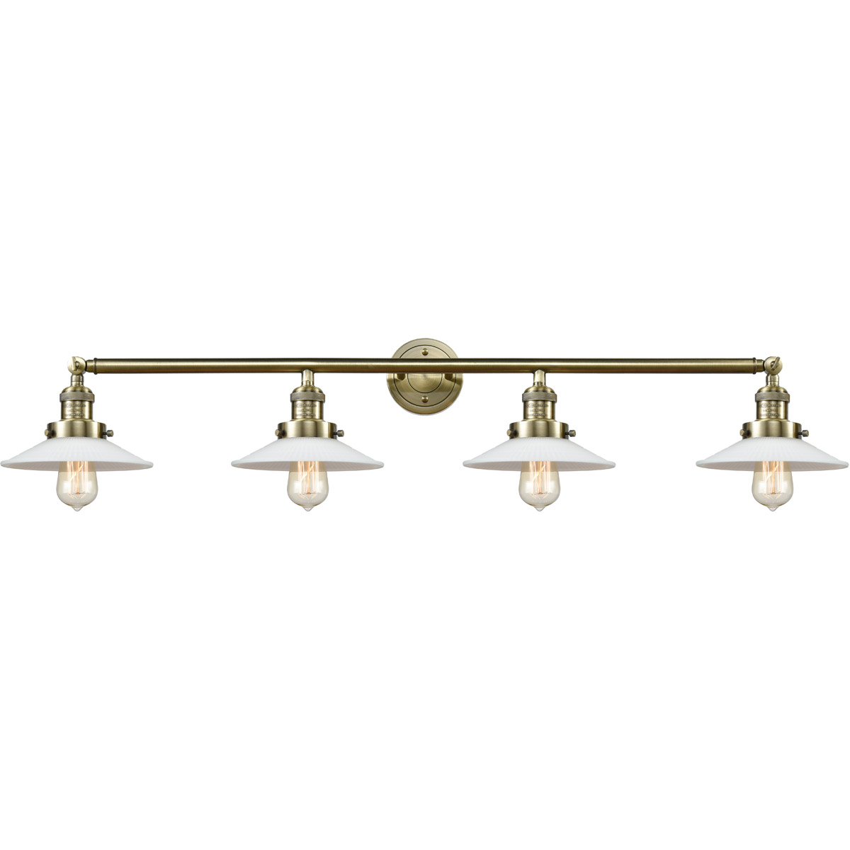 Innovations Lighting 215-AB-G1 Franklin Restoration Halophane 4 Light 45 inch Antique Brass Bath Vanity Light Wall Light in Incandescent, Matte White