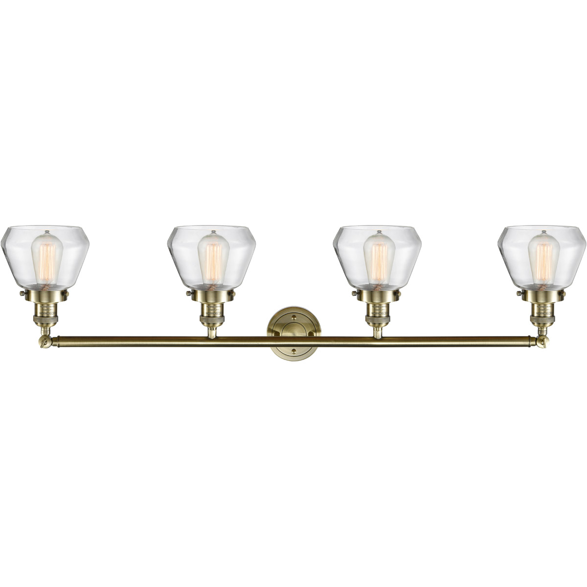 Innovations Lighting 215-AB-G172-LED Franklin Restoration Fulton LED 43 inch Antique Brass Bath Vanity Light Wall Light in Clear Glass, Franklin Resto