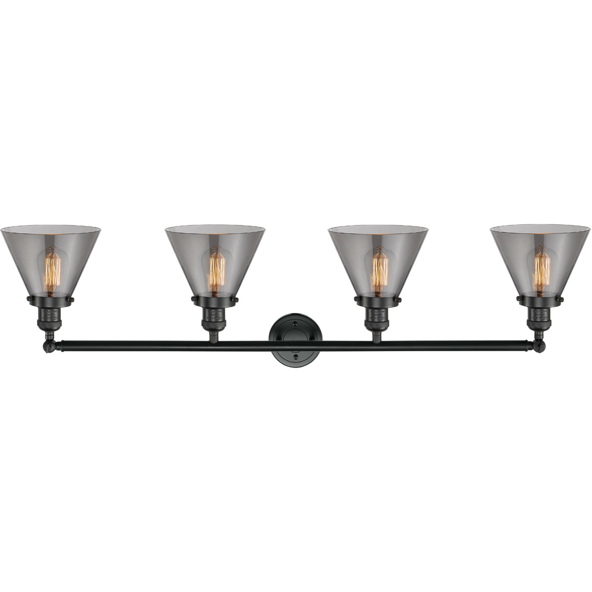 Innovations Lighting 215-BK-G43 Franklin Restoration Large Cone 4 Light 43.75 inch Matte Black Bath Vanity Light Wall Light in Light Smoke Glass, Fran