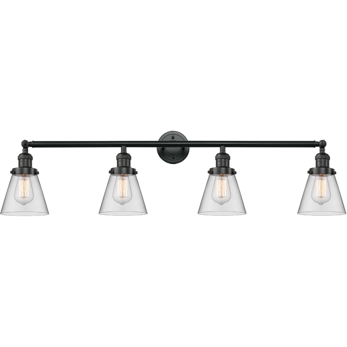 Innovations Lighting 215-BK-G62-LED Franklin Restoration Small Cone LED 42.25 inch Matte Black Bath Vanity Light Wall Light in Clear Glass, Franklin R
