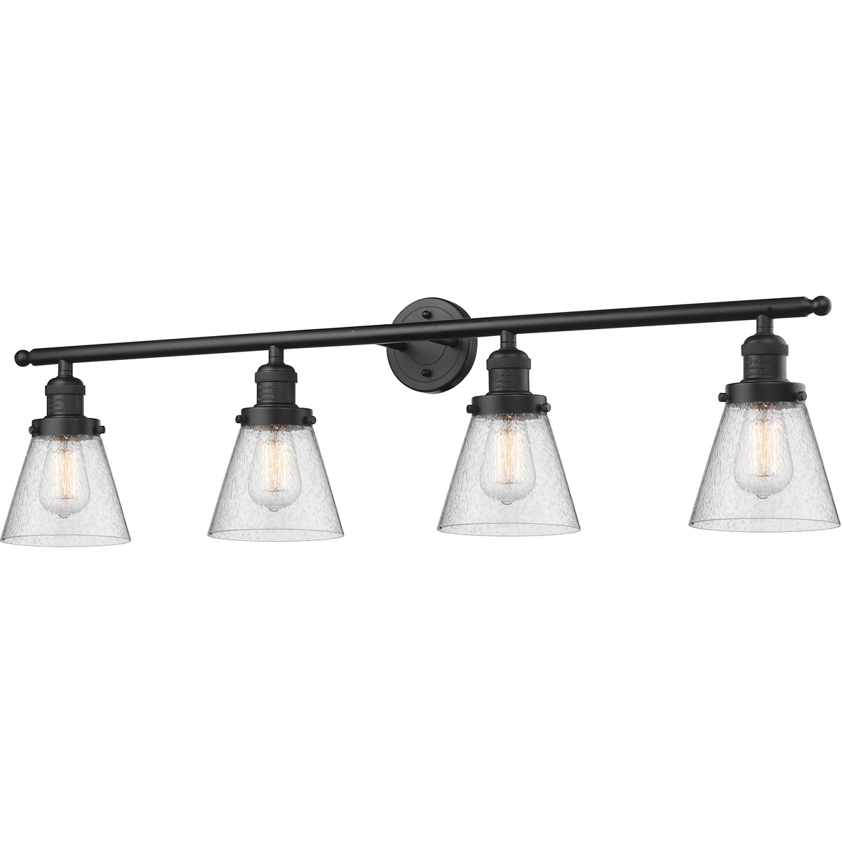 Innovations Lighting 215-OB-G64 Franklin Restoration Small Cone 4 Light 42 inch Oil Rubbed Bronze Bath Vanity Light Wall Light in Seedy Glass, Frankli