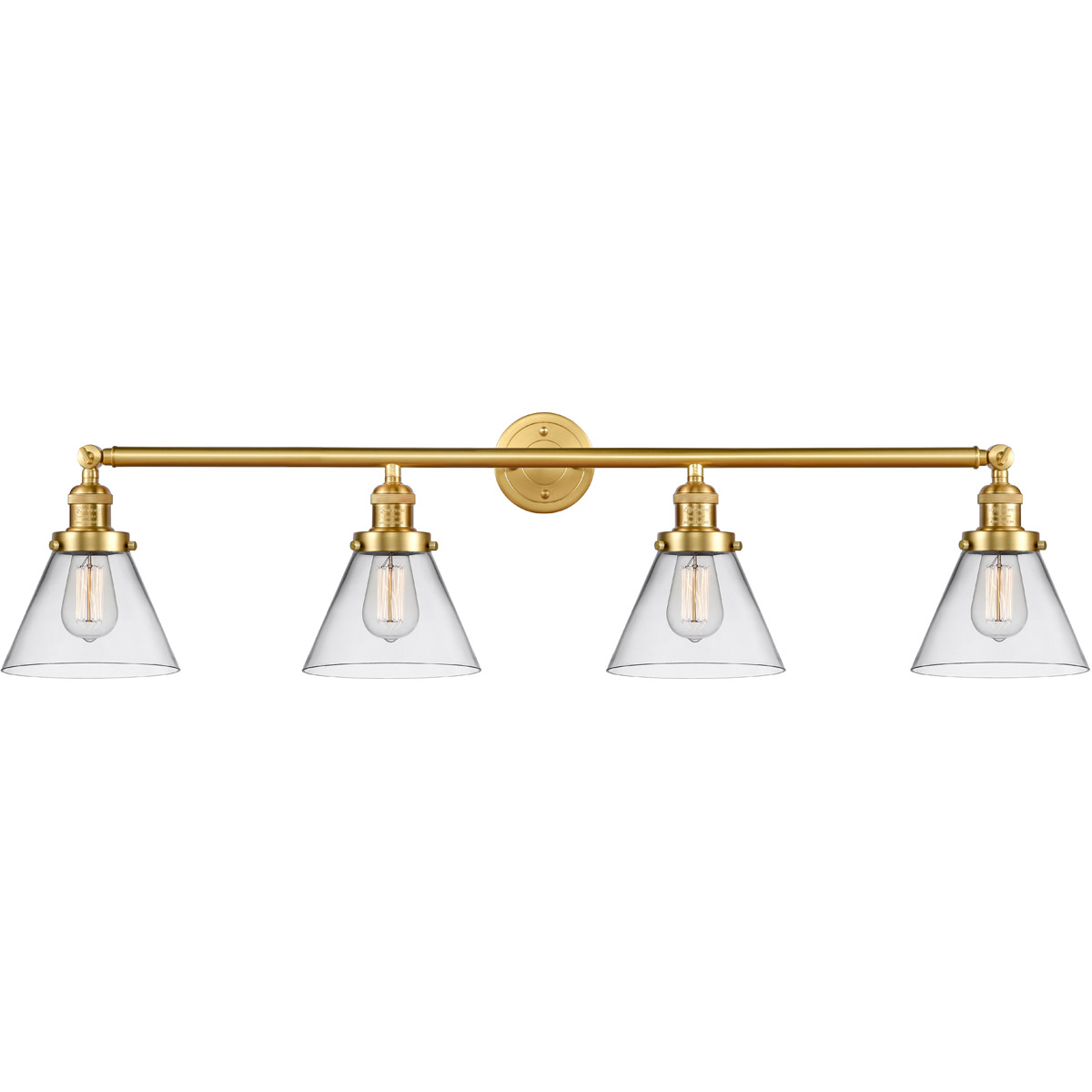 Innovations Lighting 215-SG-G42-LED Franklin Restoration Large Cone LED 44 inch Satin Gold Bath Vanity Light Wall Light in Clear Glass, Franklin Resto