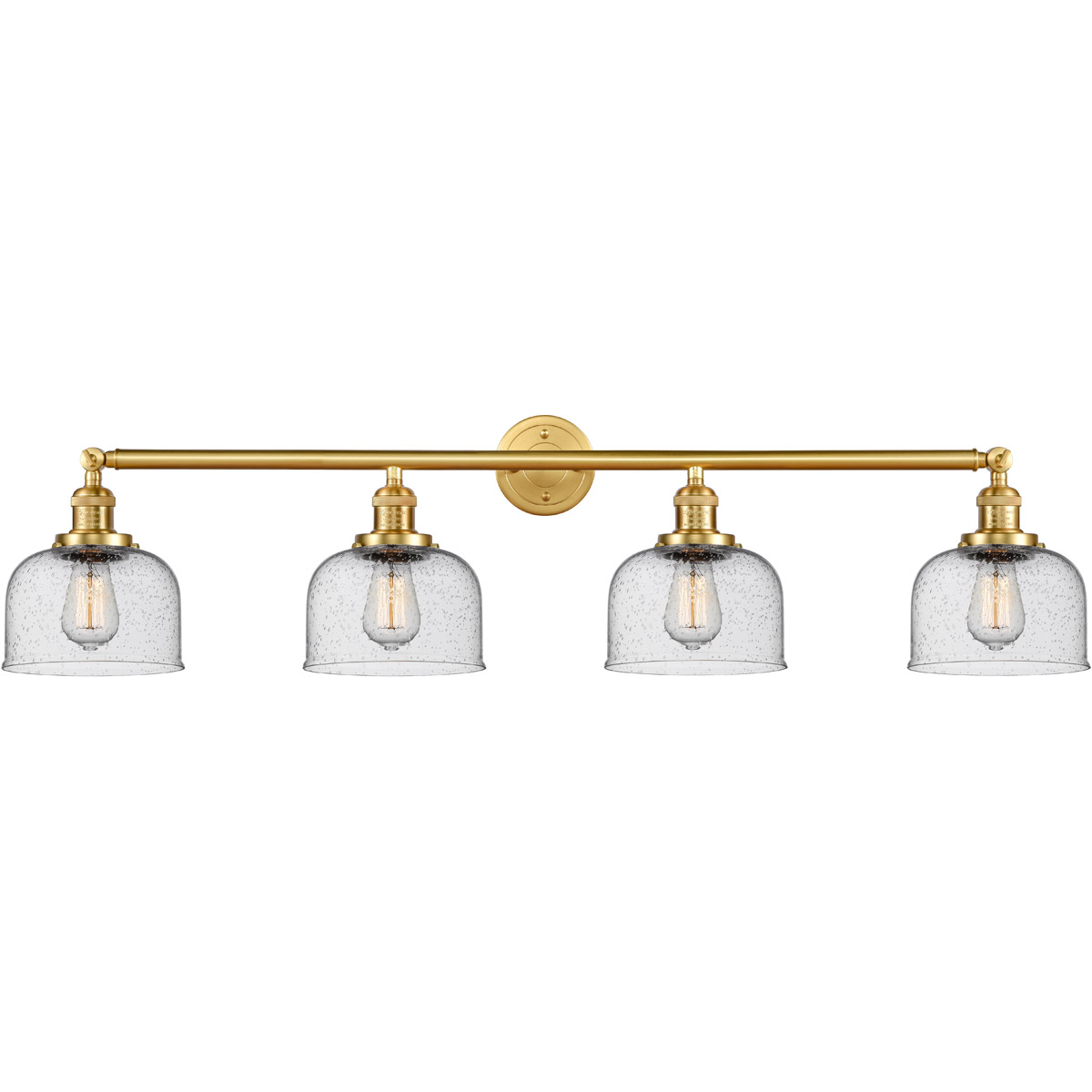 Innovations Lighting 215-SG-G74 Franklin Restoration Large Bell 4 Light 44 inch Satin Gold Bath Vanity Light Wall Light in Seedy Glass, Franklin Resto