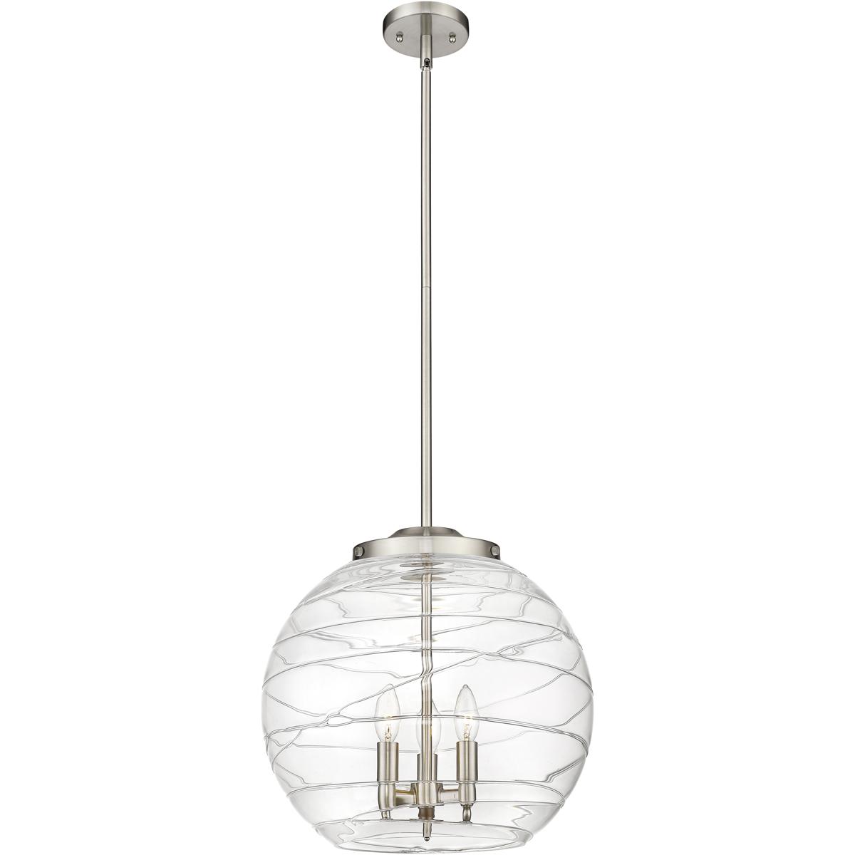 Innovations Lighting 221-3S-SN-G1213-16-LED Ballston Athens Deco Swirl LED 15.75 inch Brushed Satin Nickel Statement Pendant Ceiling Light in Clear De