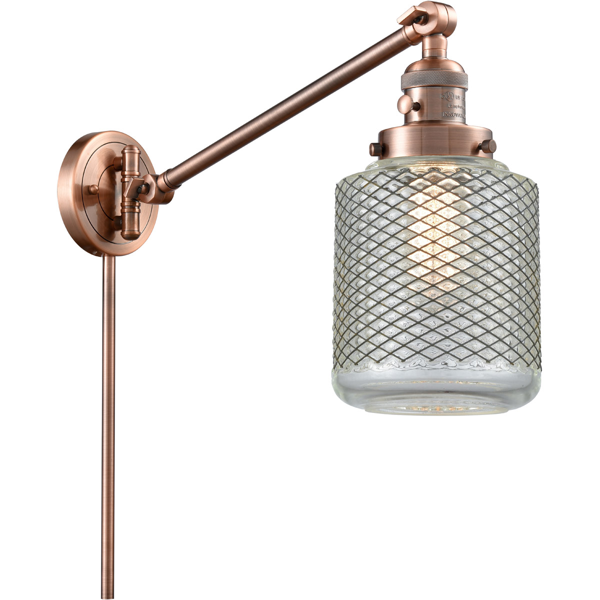 Innovations Lighting 237-AC-G262-LED Stanton 30 inch 3.50 watt Antique Copper Swing Arm Wall Light, Franklin Restoration