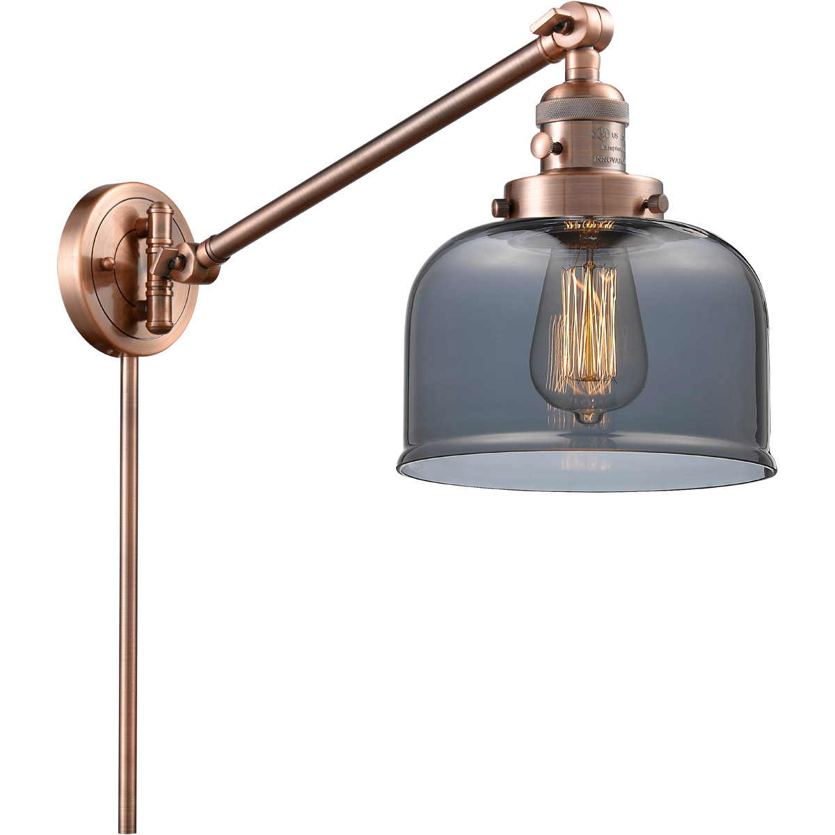 Innovations Lighting 237-AC-G73-LED Large Bell 21 inch 3.50 watt Antique Copper Swing Arm Wall Light, Franklin Restoration