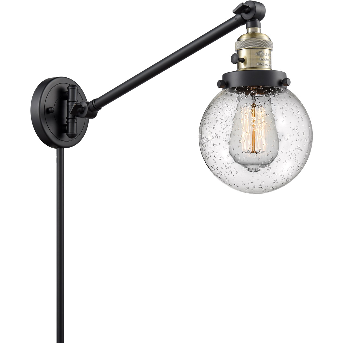 Innovations Lighting 237-BAB-G204-6-LED Beacon 21 inch 3.5 watt Black Antique Brass Swing Arm Wall Light in Seedy Glass, Franklin Restoration