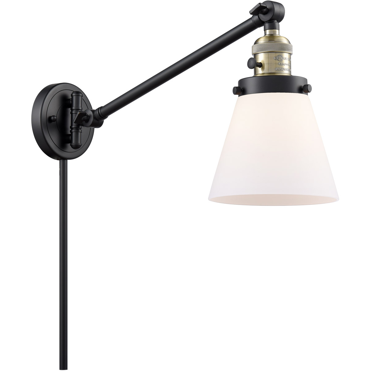 Innovations Lighting 237-BAB-G61-LED Small Cone 21 inch 3.50 watt Black Antique Brass Swing Arm Wall Light, Franklin Restoration