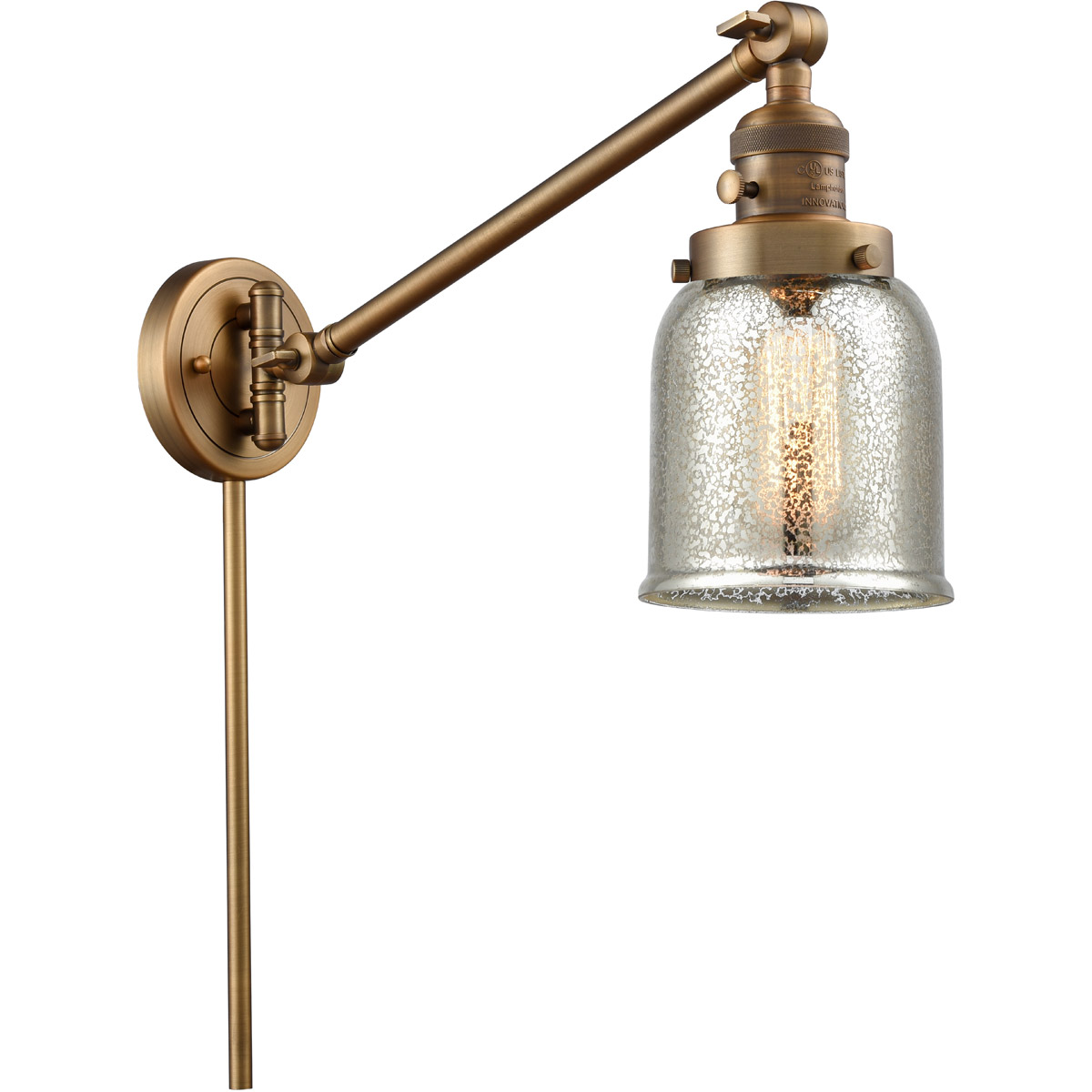 Innovations Lighting 237-BB-G58-LED Small Bell 30 inch 3.50 watt Brushed Brass Swing Arm Wall Light, Franklin Restoration