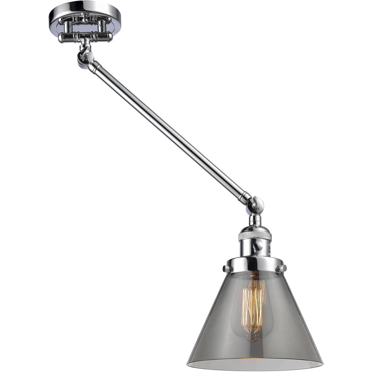 Innovations Lighting 237-PC-G43 Large Cone 30 inch 60 watt Polished Chrome Swing Arm Wall Light in Light Smoke Glass, Franklin Restoration