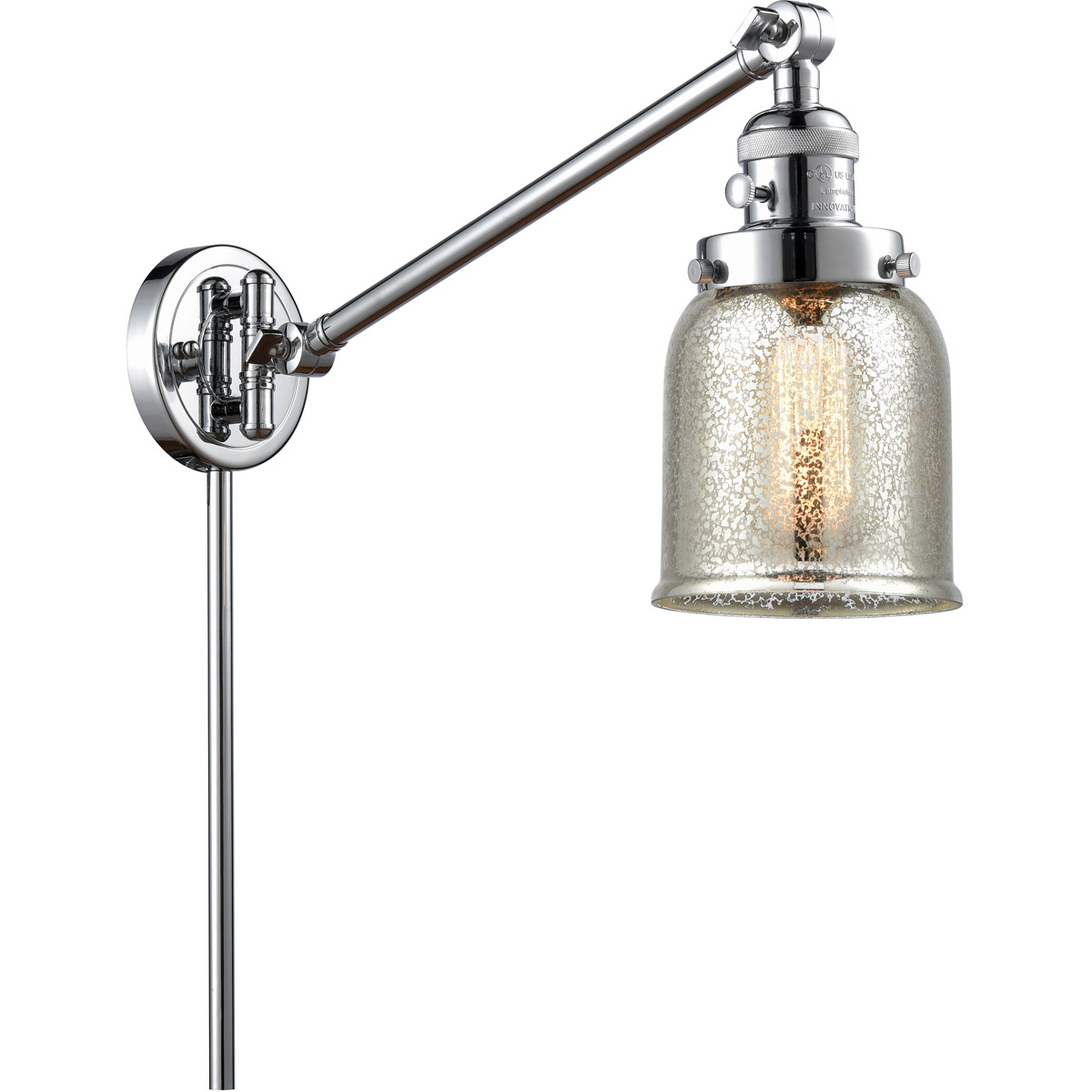 Innovations Lighting 237-PC-G58 Small Bell 30 inch 60.00 watt Polished Chrome Swing Arm Wall Light, Franklin Restoration