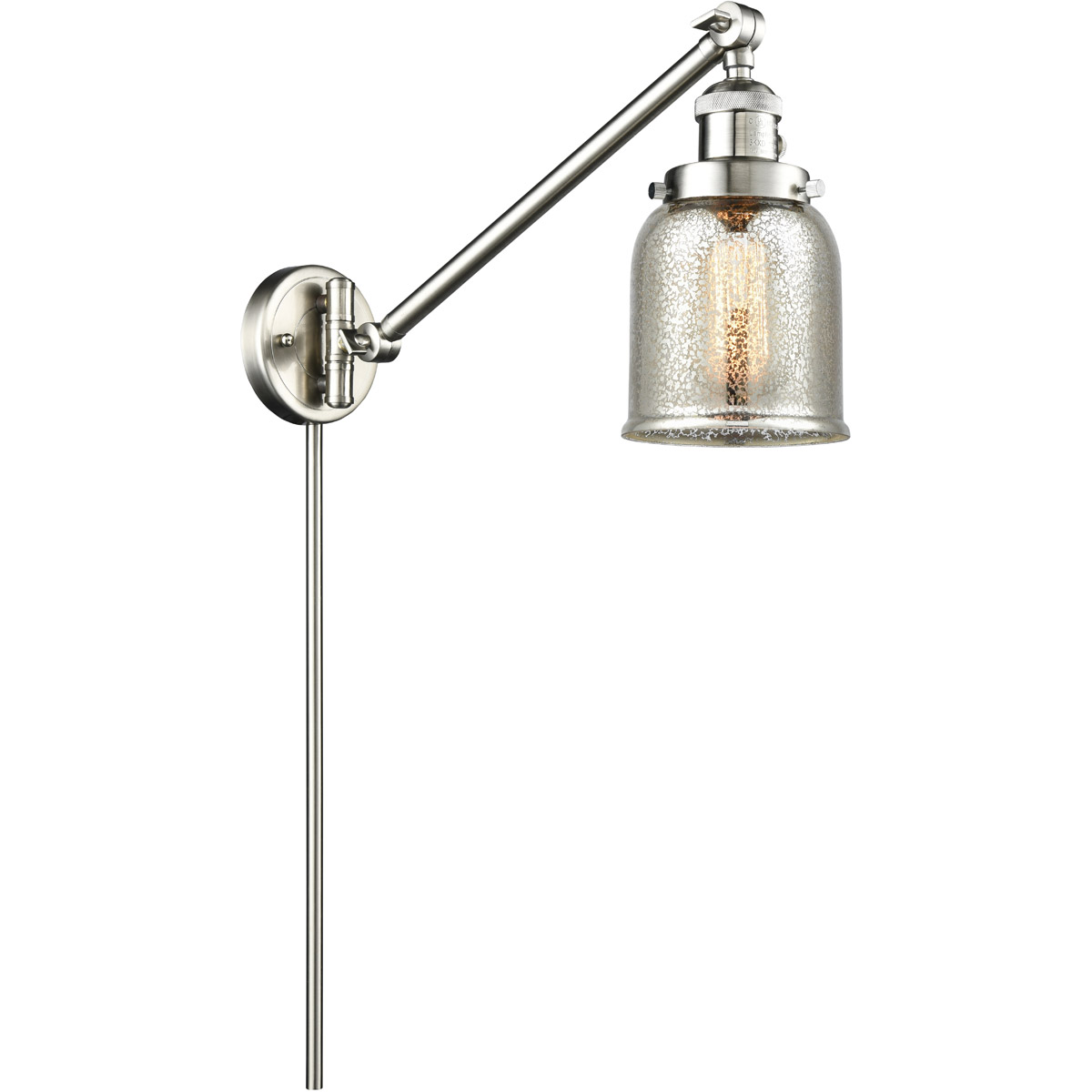 Innovations Lighting 237-SN-G58 Small Bell 30 inch 60.00 watt Satin Nickel Swing Arm Wall Light, Franklin Restoration