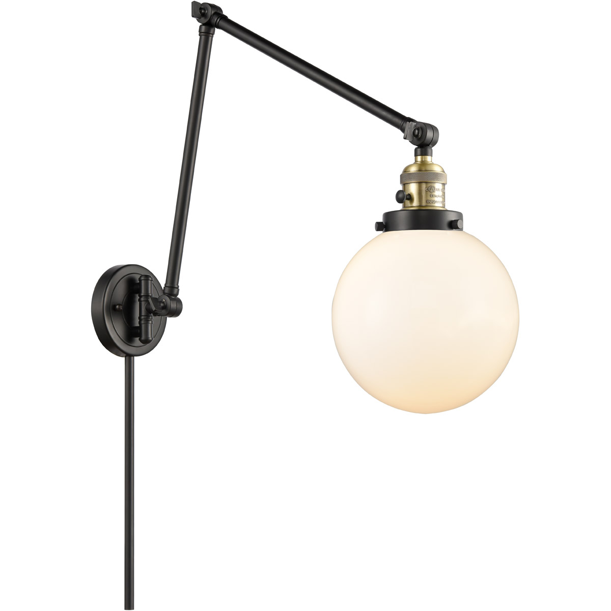 Innovations Lighting 238-BAB-G201-8 Large Beacon 30 inch 60.00 watt Black Antique Brass Swing Arm Wall Light, Franklin Restoration