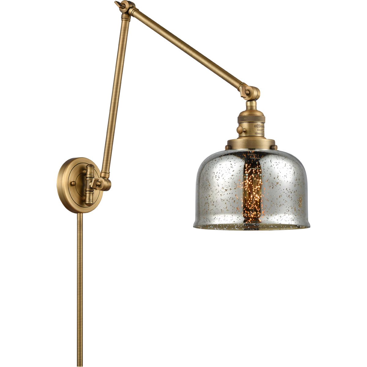 Innovations Lighting 238-BB-G78 Large Bell 30 inch 60.00 watt Brushed Brass Swing Arm Wall Light, Franklin Restoration
