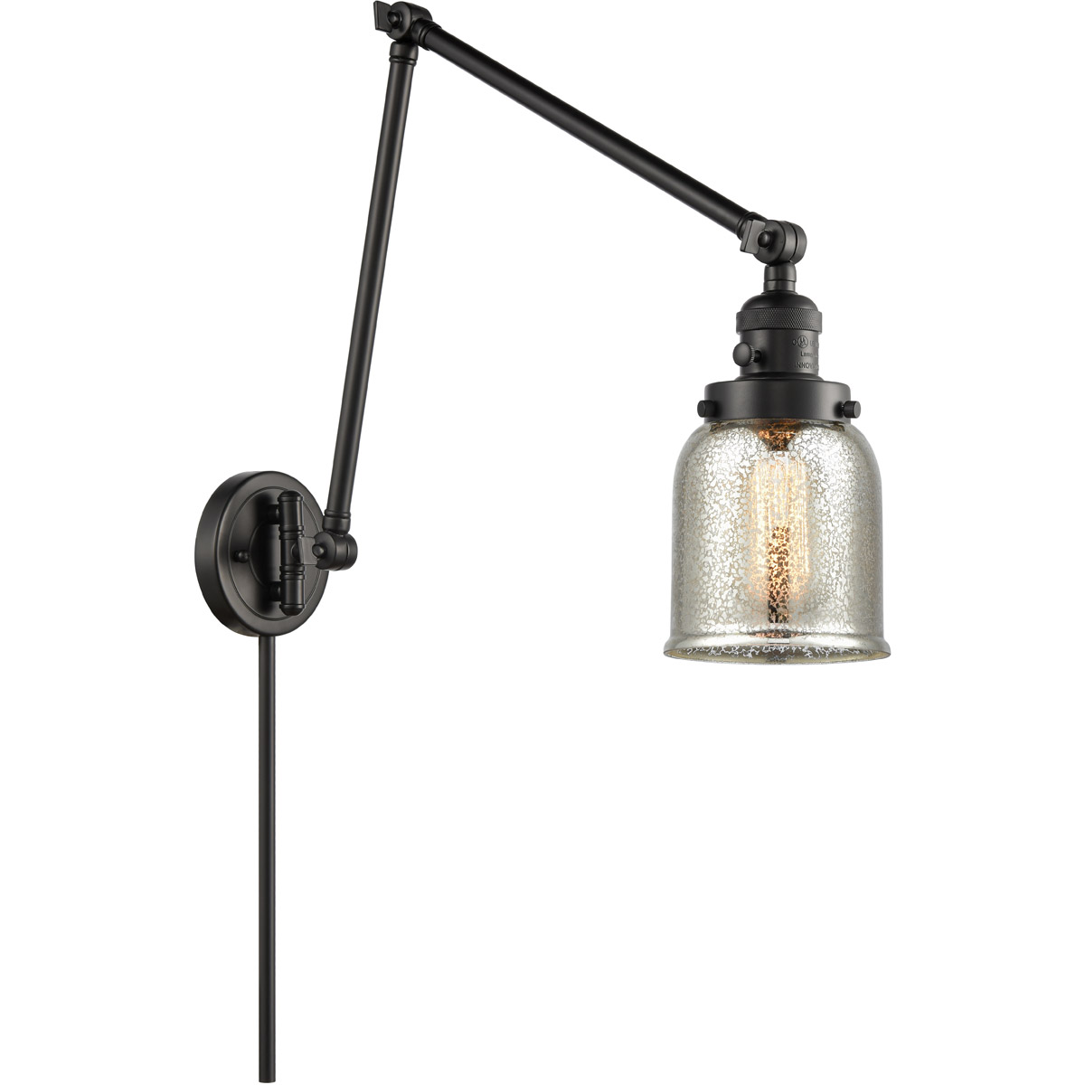 Innovations Lighting 238-BK-G58 Small Bell 30 inch 60.00 watt Matte Black Swing Arm Wall Light, Franklin Restoration