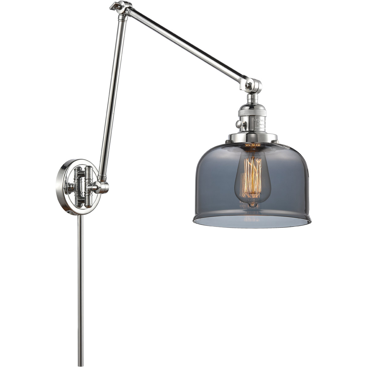 Innovations Lighting 238-PC-G73-LED Large Bell 30 inch 3.50 watt Polished Chrome Swing Arm Wall Light, Franklin Restoration