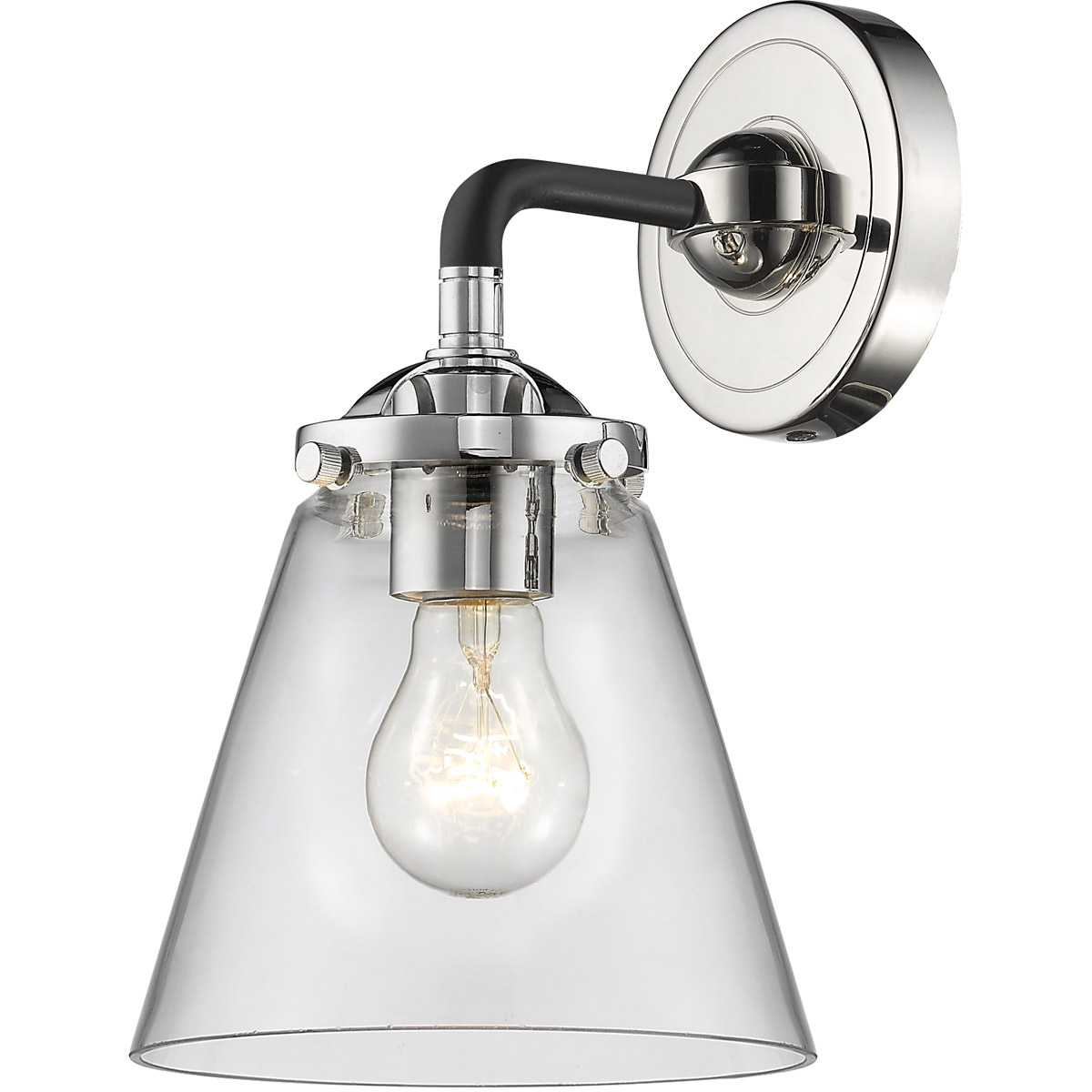 Innovations Lighting 284-1W-BPN-G62-LED Nouveau Small Cone LED 6 inch Black Polished Nickel Sconce Wall Light in Clear Glass, Nouveau