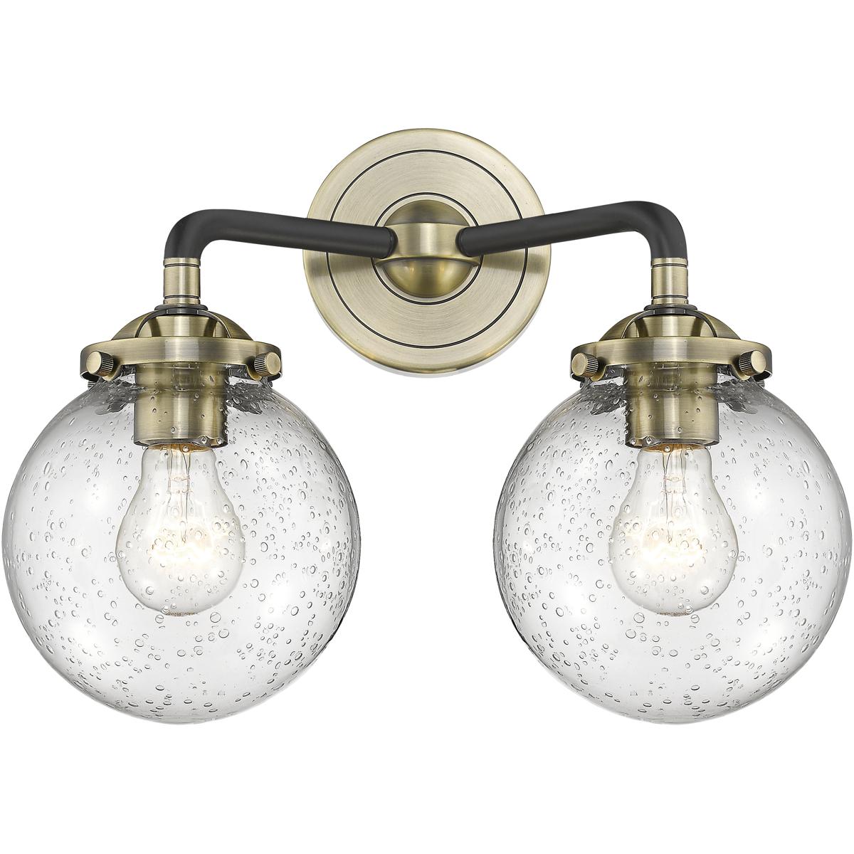 Innovations Lighting 284-2W-BAB-G204-6-LED Nouveau Beacon LED 14 inch Black Antique Brass Bath Vanity Light Wall Light in Seedy Glass, Nouveau