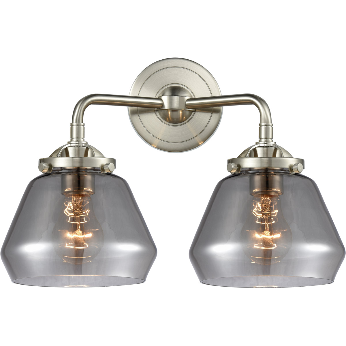 Innovations Lighting 284-2W-SN-G173 Nouveau Fulton 2 Light 15 inch Brushed Satin Nickel Bath Vanity Light Wall Light in Plated Smoke Glass, Nouveau