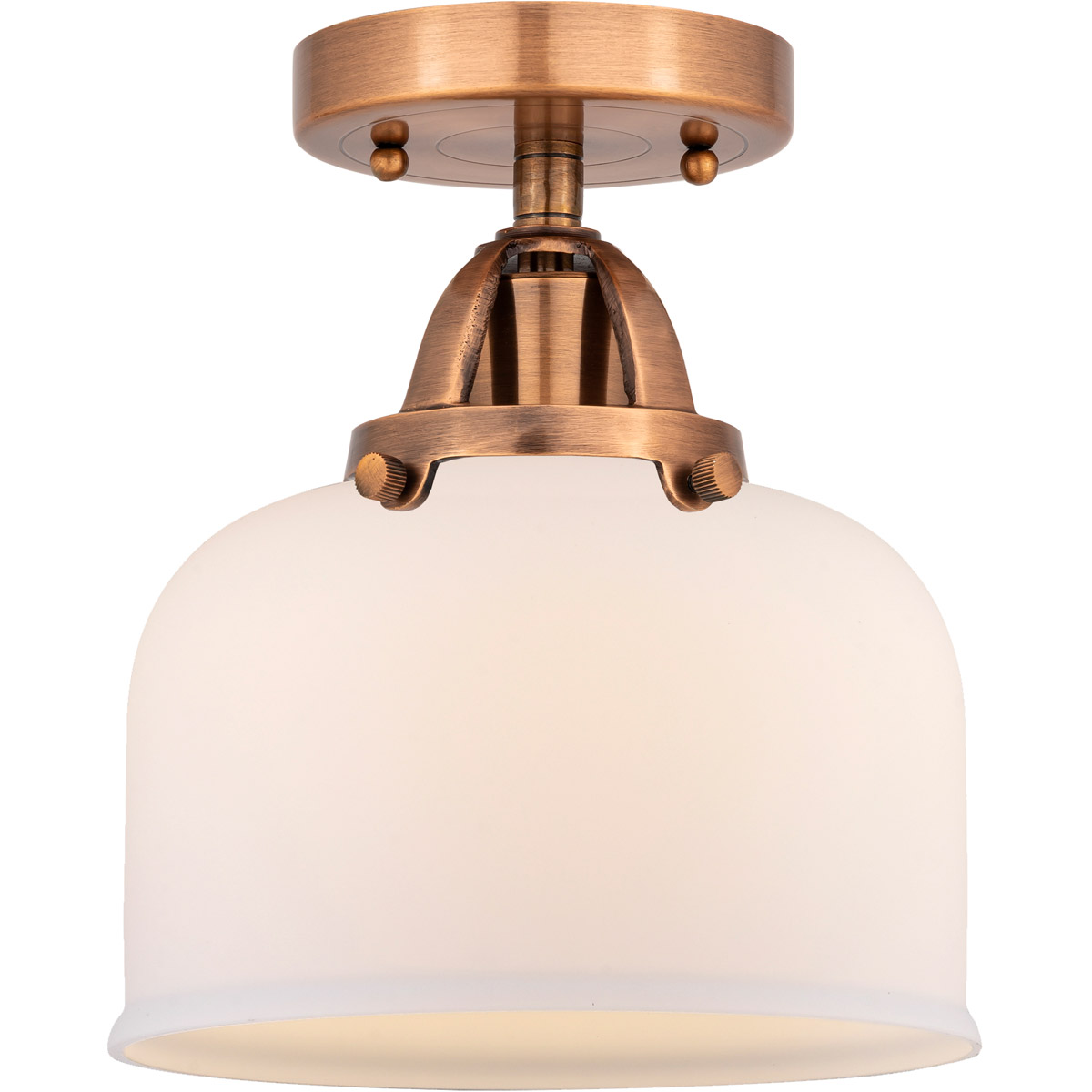 Innovations Lighting 288-1C-AC-G71 Nouveau 2 Large Bell 1 Light 8 inch Antique Copper Semi-Flush Mount Ceiling Light in Matte White Glass