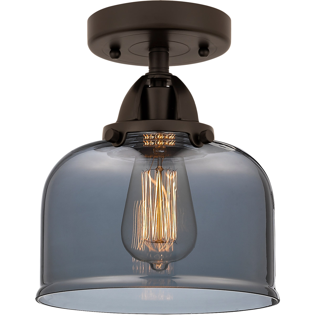Innovations Lighting 288-1C-OB-G73 Nouveau 2 Large Bell 1 Light 8 inch Oil Rubbed Bronze Semi-Flush Mount Ceiling Light in Light Smoke Glass
