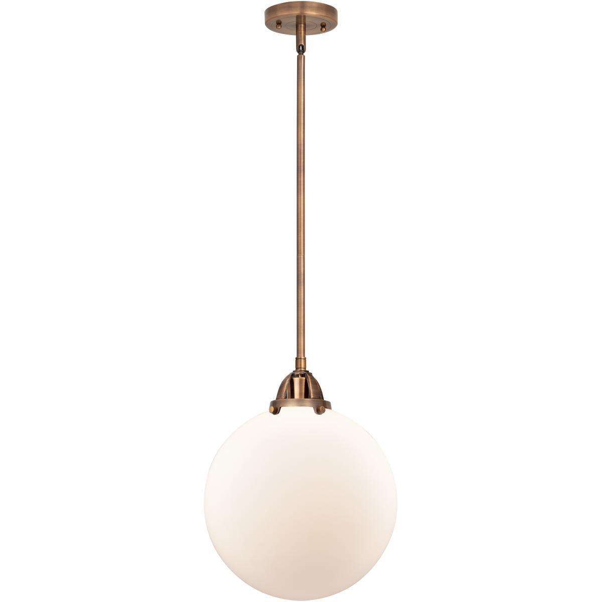 Innovations Lighting 288-1S-AC-G201-12 Nouveau 2 Beacon 1 Light 12 inch Antique Copper Mini Pendant Ceiling Light in Incandescent, Matte White