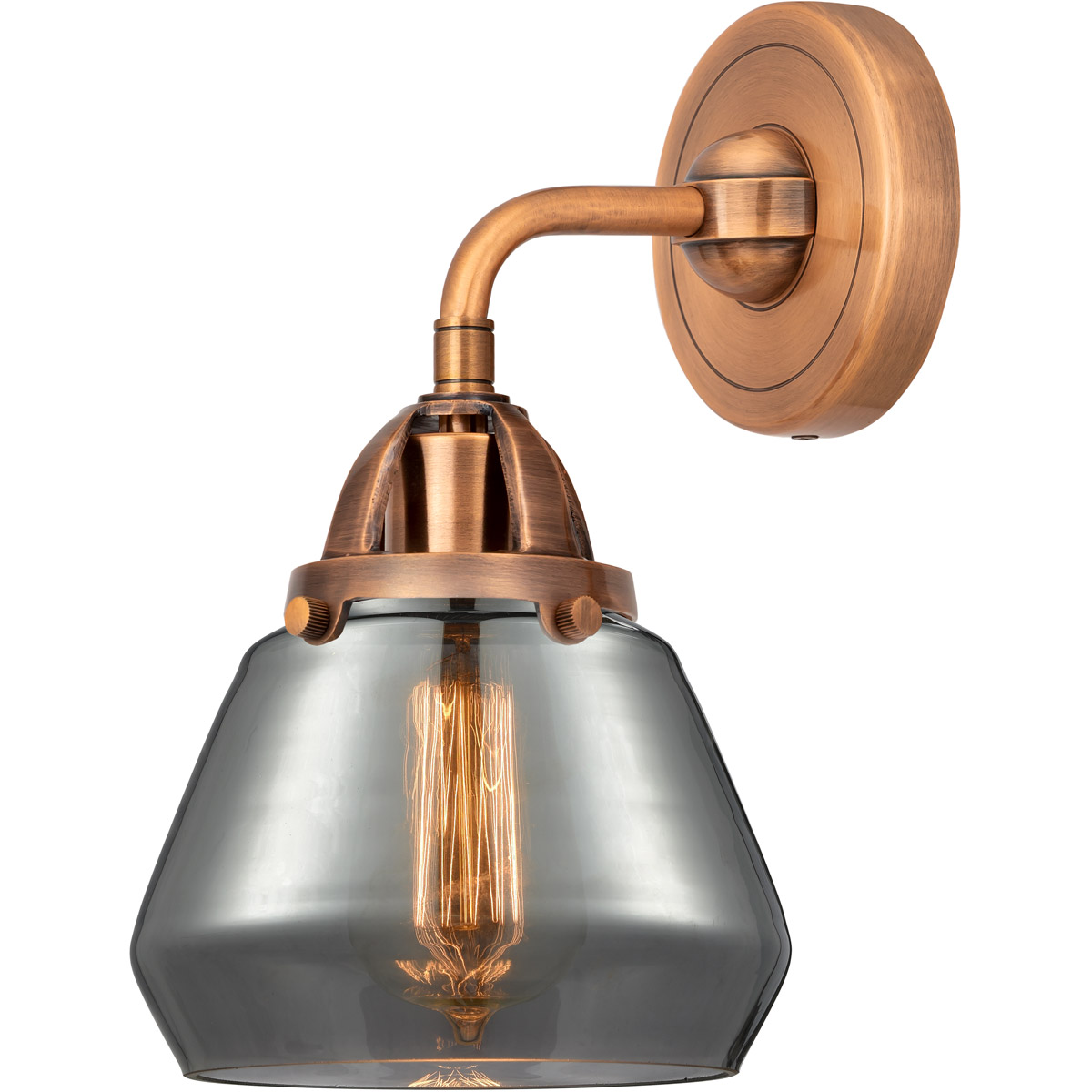 Innovations Lighting 288-1W-AC-G173 Nouveau 2 Fulton 1 Light 6.75 inch Antique Copper Sconce Wall Light in Plated Smoke Glass