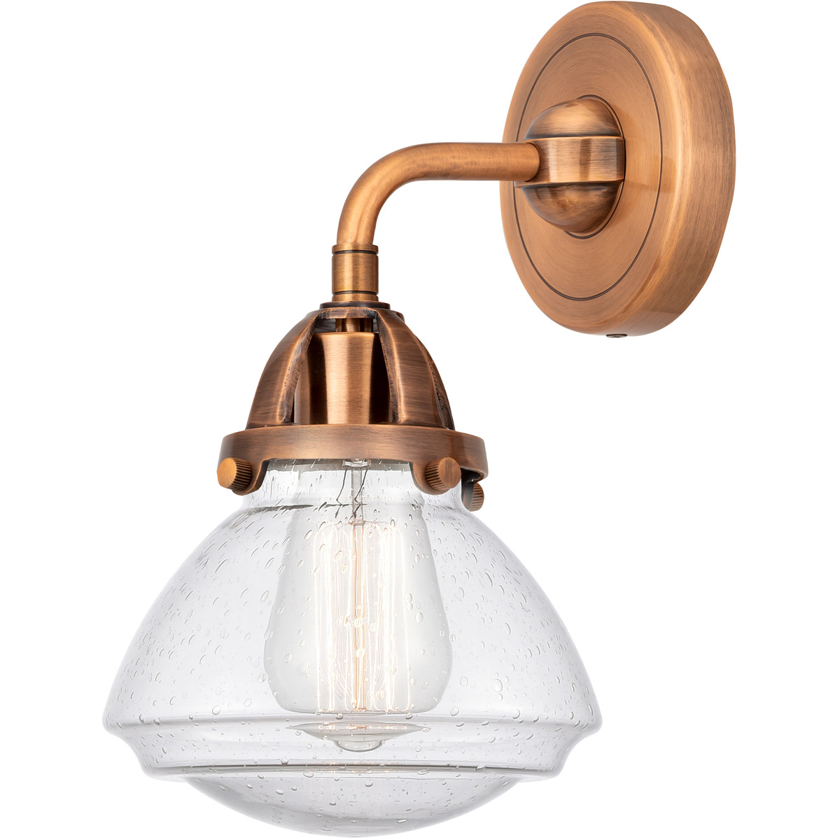 Innovations Lighting 288-1W-AC-G324-LED Nouveau 2 Olean LED 7 inch Antique Copper Sconce Wall Light in Seedy Glass