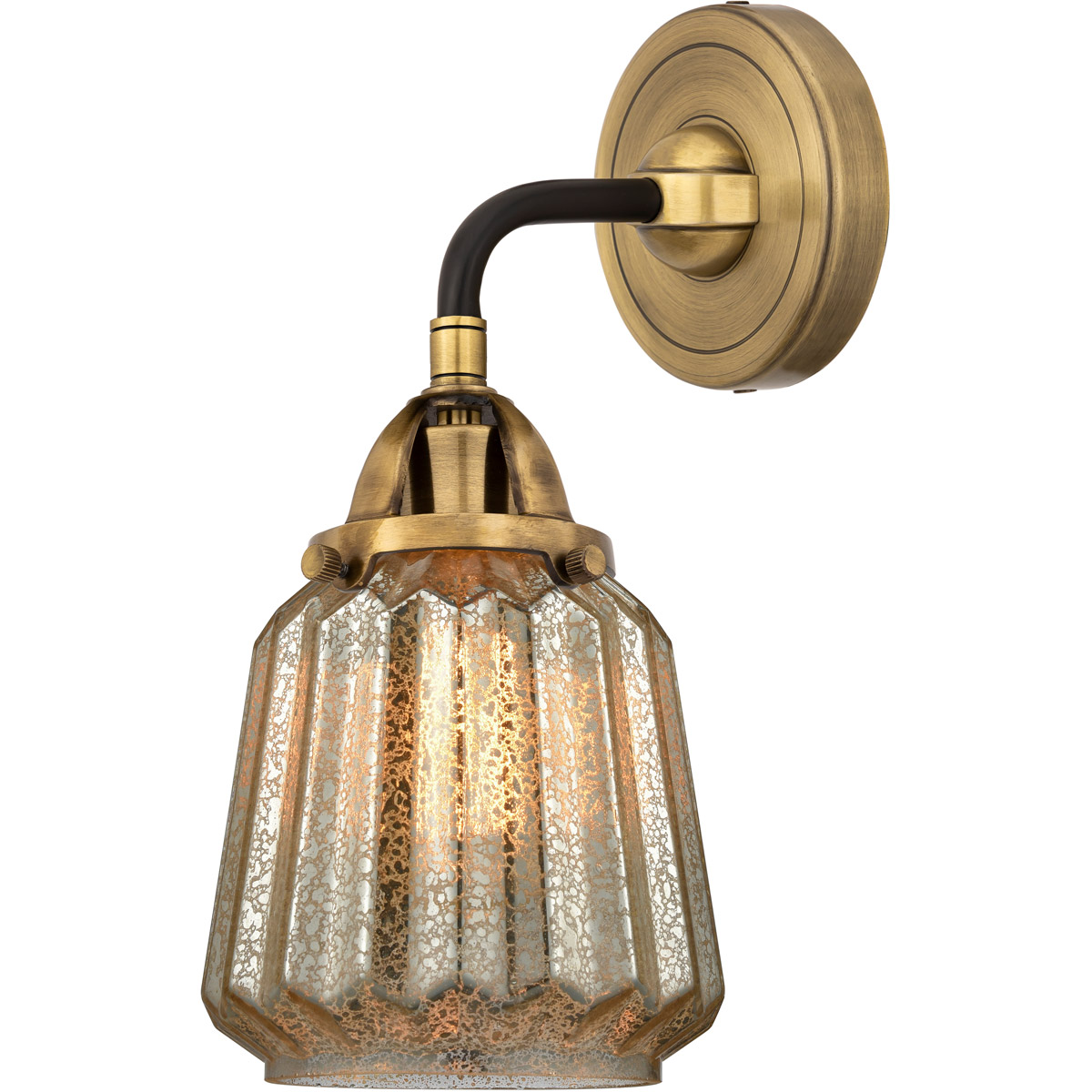 Innovations Lighting 288-1W-BAB-G146-LED Nouveau 2 Chatham Sconce Wall Light in Black Antique Brass, Mercury Glass