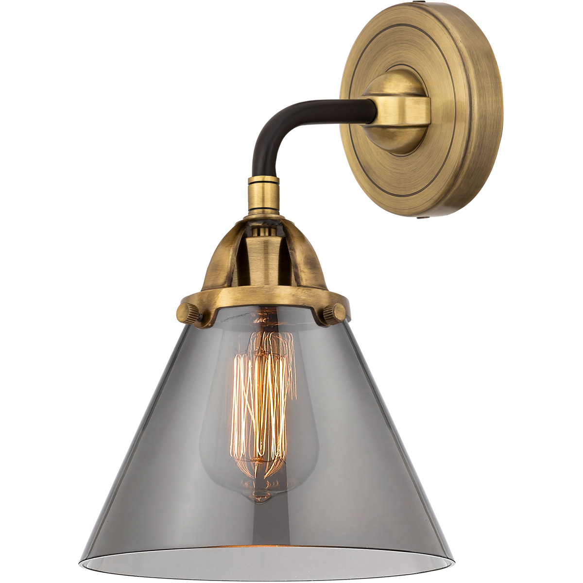 Innovations Lighting 288-1W-BAB-G43 Nouveau 2 Large Cone 1 Light 7.75 inch Black Antique Brass Sconce Wall Light in Light Smoke Glass