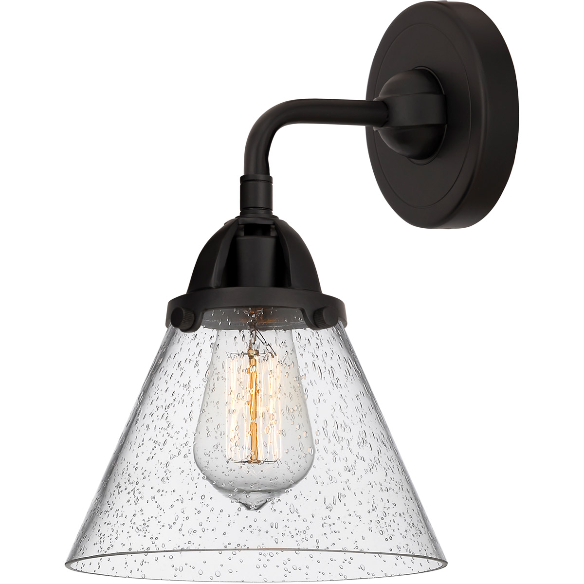 Innovations Lighting 288-1W-BK-G44-LED Nouveau 2 Large Cone LED 7.75 inch Matte Black Sconce Wall Light in Seedy Glass