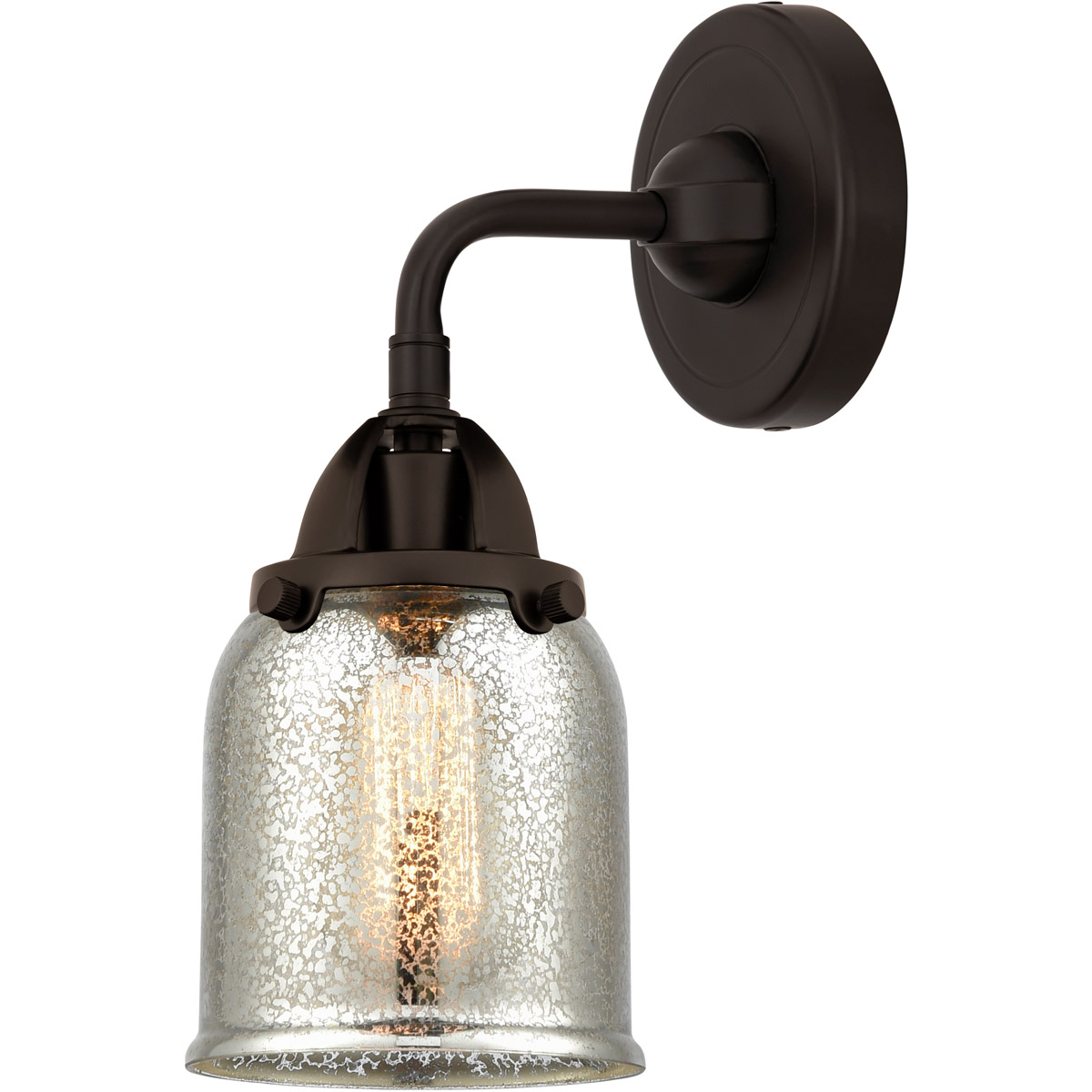 Innovations Lighting 288-1W-OB-G58-LED Nouveau 2 Small Bell LED 5 inch Oil Rubbed Bronze Sconce Wall Light in Silver Plated Mercury Glass