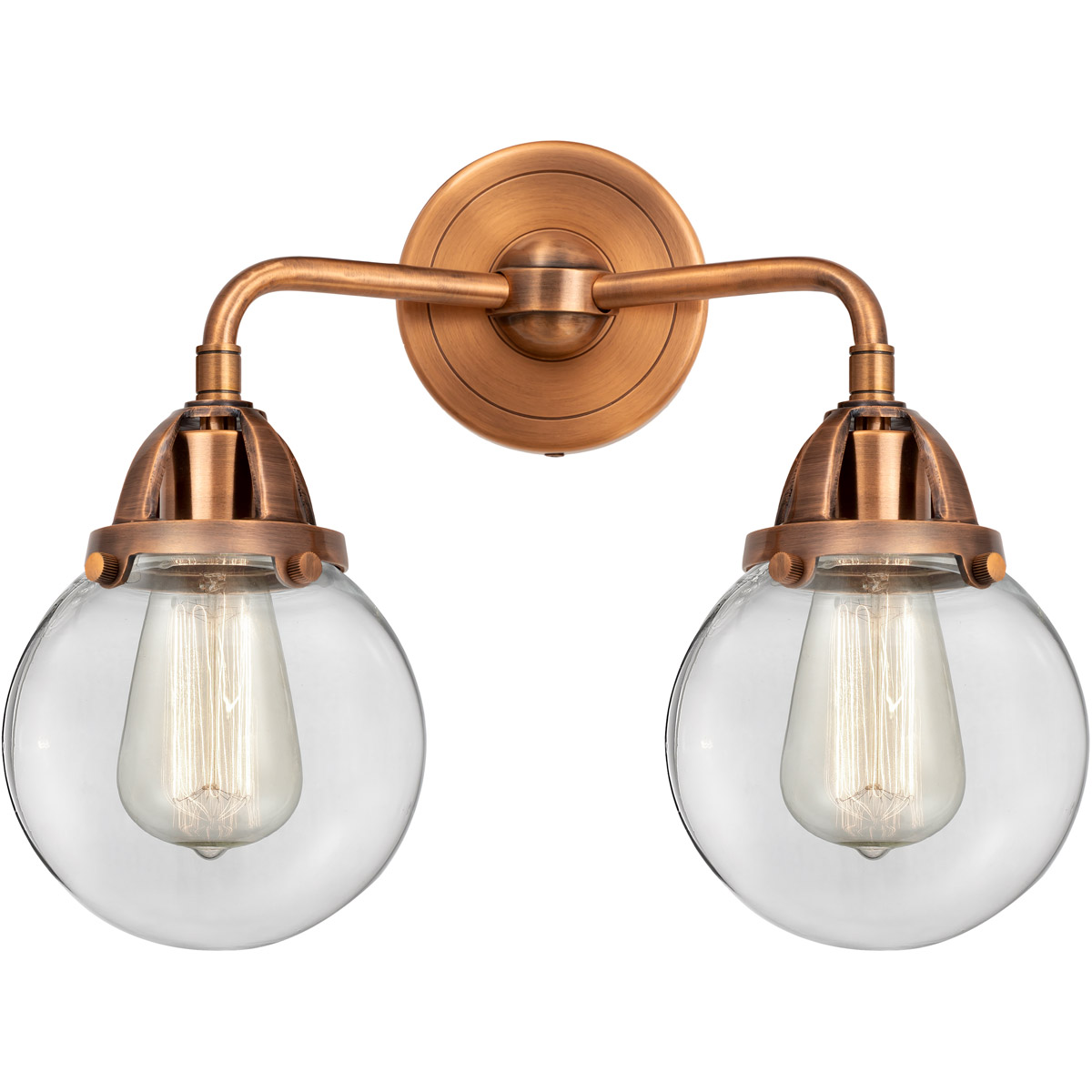 Innovations Lighting 288-2W-AC-G202-6-LED Nouveau 2 Beacon LED 14 inch Antique Copper Bath Vanity Light Wall Light in Clear Glass