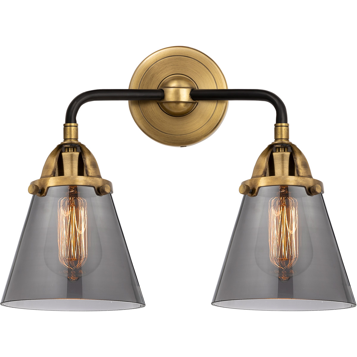 Innovations Lighting 288-2W-BAB-G63-LED Nouveau 2 Small Cone LED 14.25 inch Black Antique Brass Bath Vanity Light Wall Light in Light Smoke Glass