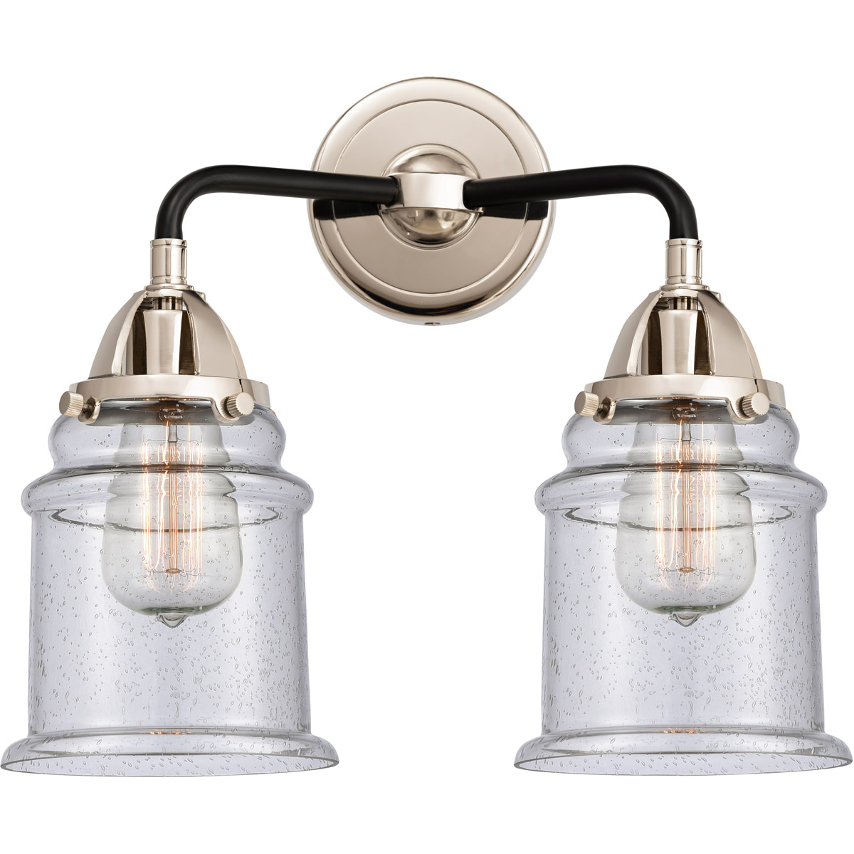 Innovations Lighting 288-2W-BPN-G184-LED Nouveau 2 Canton LED 14 inch Black Polished Nickel Bath Vanity Light Wall Light in Seedy Glass