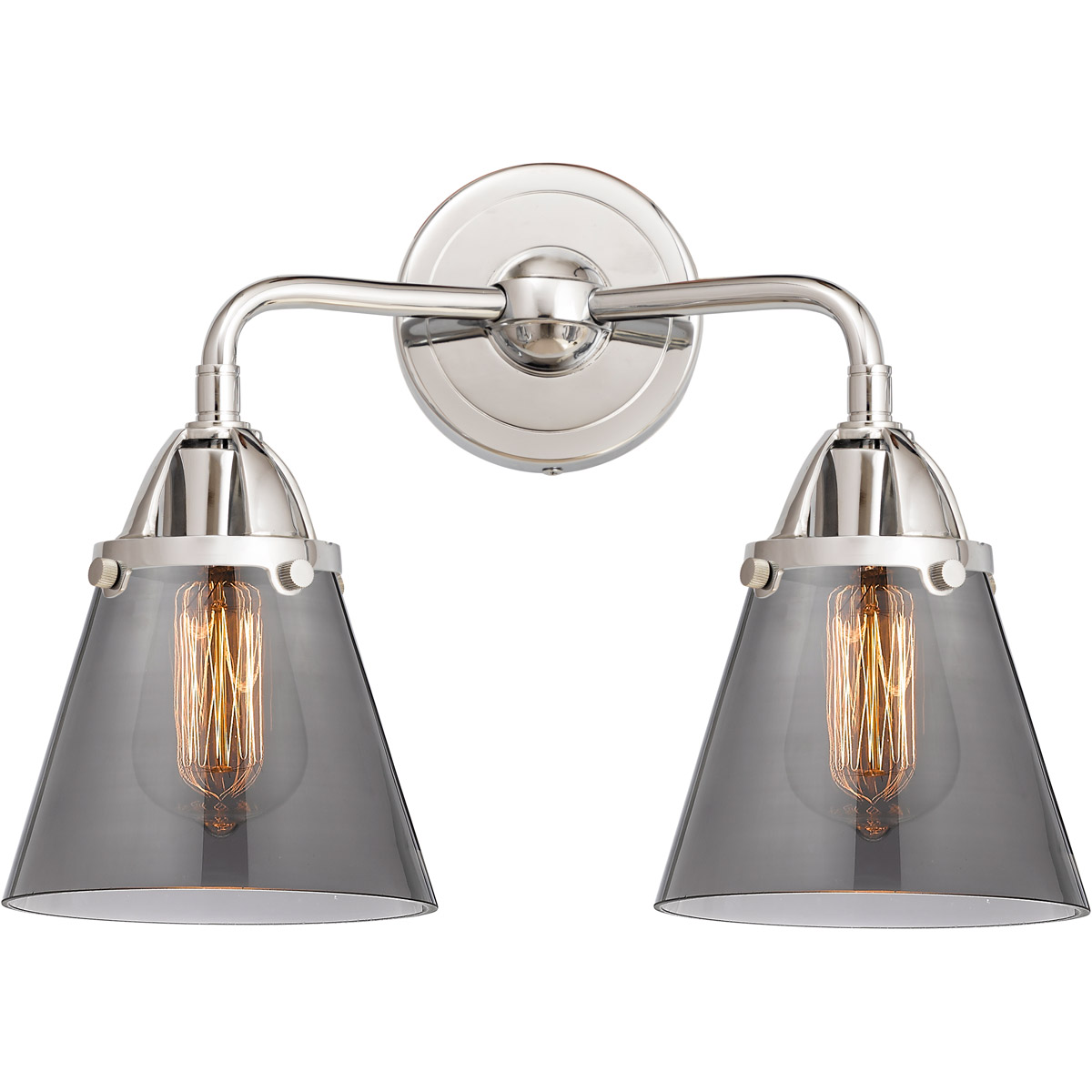 Innovations Lighting 288-2W-PC-G63-LED Nouveau 2 Small Cone LED 14.25 inch Polished Chrome Bath Vanity Light Wall Light in Light Smoke Glass