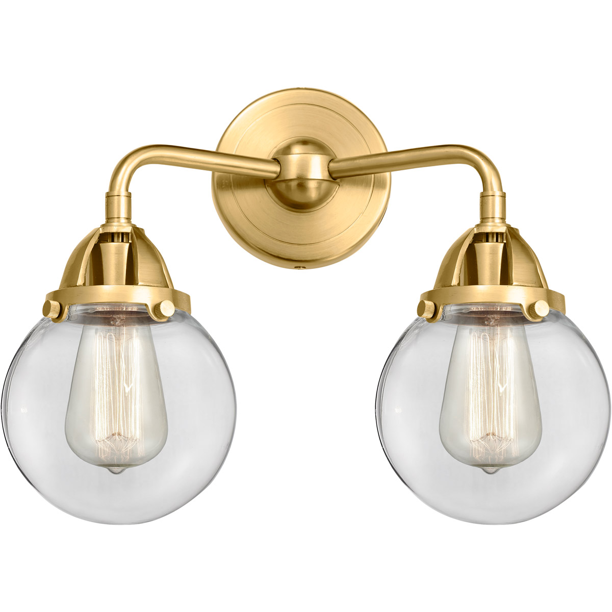 Innovations Lighting 288-2W-SG-G202-6-LED Nouveau 2 Beacon LED 14 inch Satin Gold Bath Vanity Light Wall Light in Clear Glass