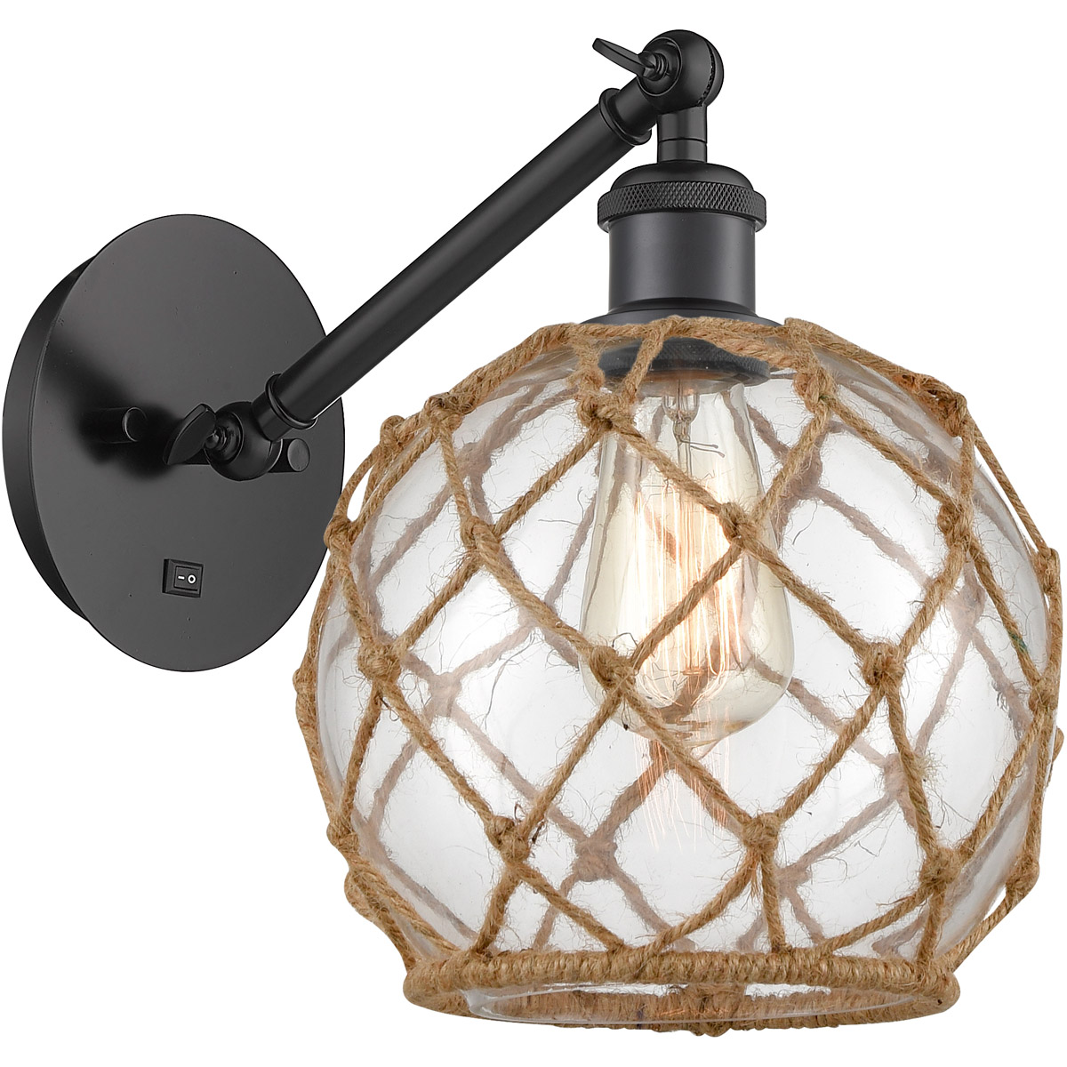 Innovations Lighting 317-1W-BK-G122-8RB-LED Ballston Farmhouse Rope LED 8 inch Matte Black Sconce Wall Light