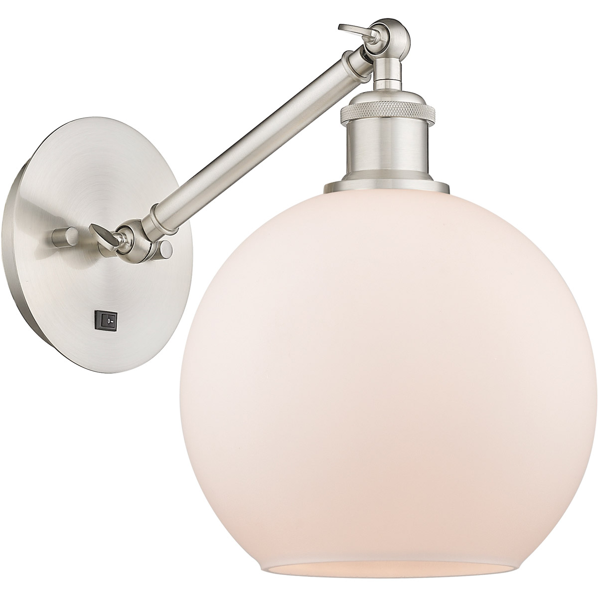 Innovations Lighting 317-1W-SN-G121-8-LED Ballston Athens LED 8 inch Brushed Satin Nickel Sconce Wall Light in Matte White Glass