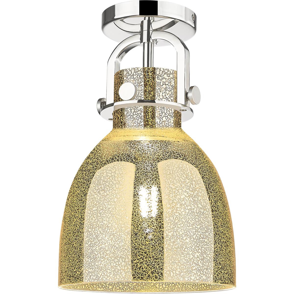 Innovations Lighting 410-1F-PN-G412-8ME Newton Bell 1 Light 8 inch Polished Nickel Flush Mount Ceiling Light in Mercury Glass
