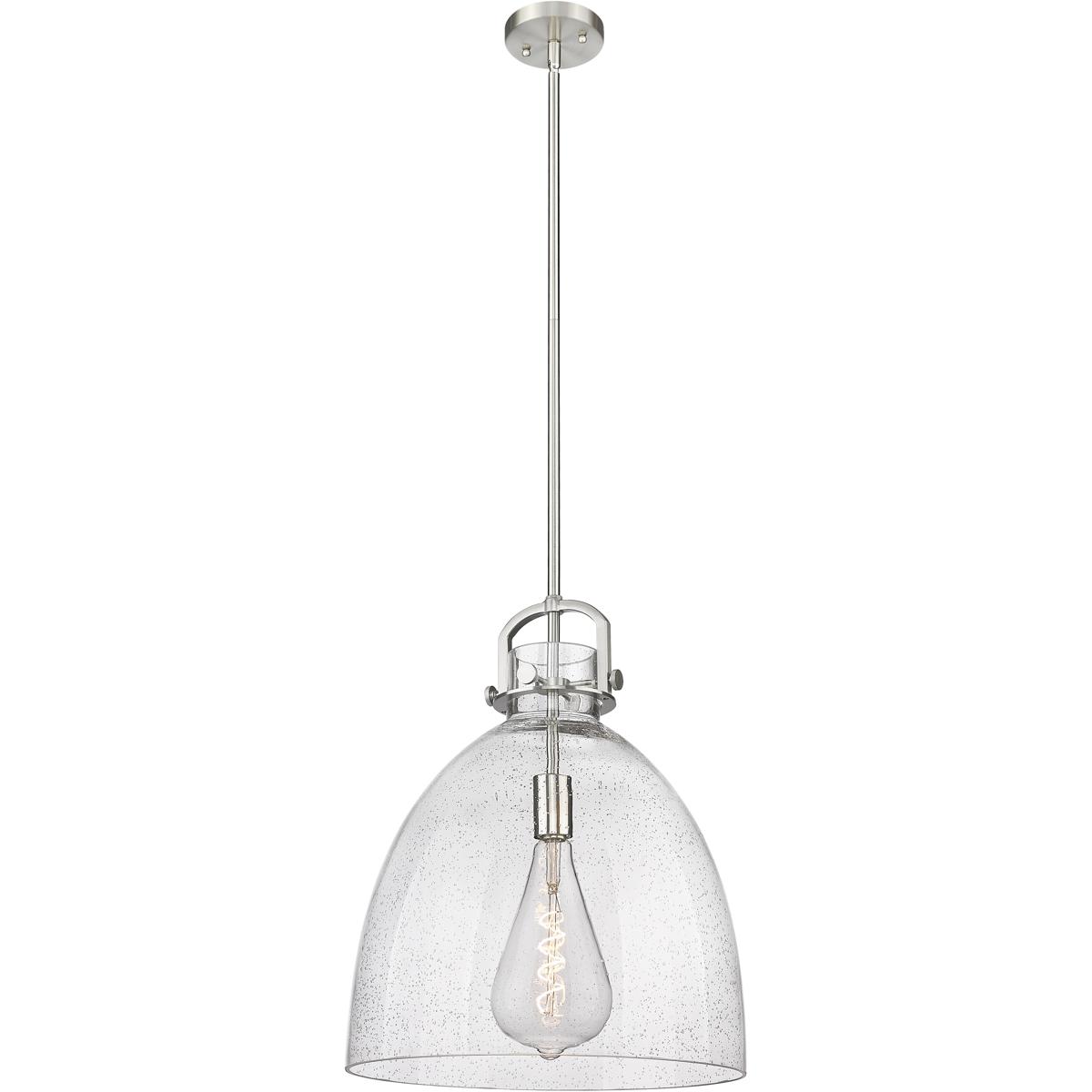 Innovations Lighting 410-1SL-SN-G412-16SDY Newton Bell 1 Light 16 inch Satin Nickel Pendant Ceiling Light in Seedy Glass