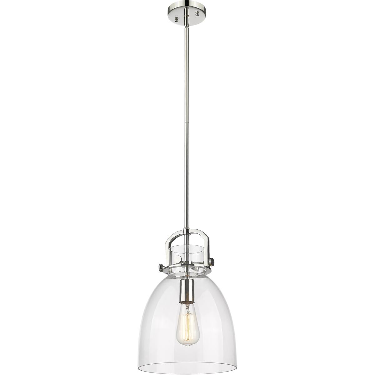 Innovations Lighting 410-1SM-PN-G412-10CL Newton Bell 1 Light 10 inch Polished Nickel Mini Pendant Ceiling Light in Clear Glass