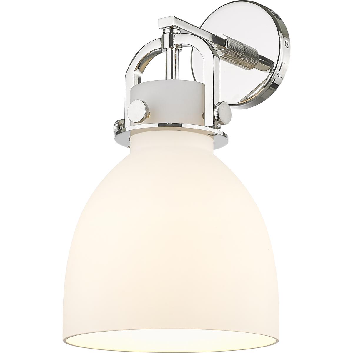 Innovations Lighting 410-1W-PN-G412-8WH Downtown Urban Newton Bell Armed Sconce Wall Light in Polished Nickel, Matte White